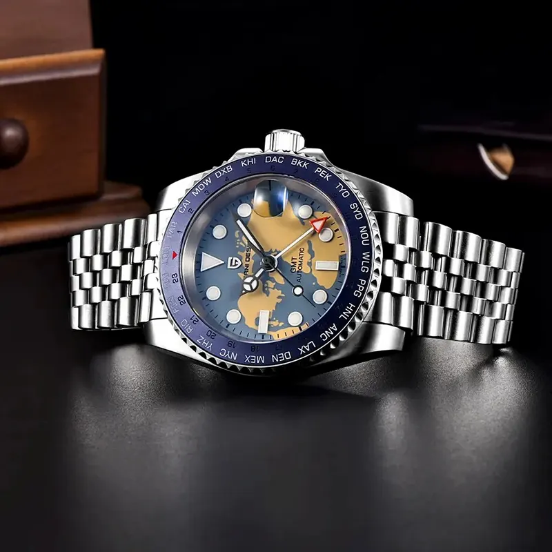 Pagani Design Cream & Blue Dial GMT Automatic Men's Watch-  PD-1758